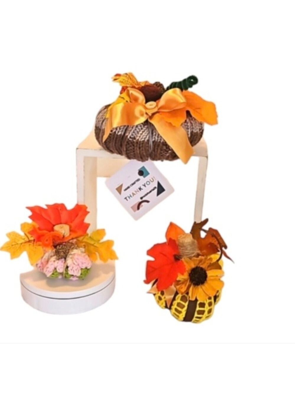 Hand Crafted 3Granny Squares Crochet Pumpkins farmhouse Autum decor fall colors